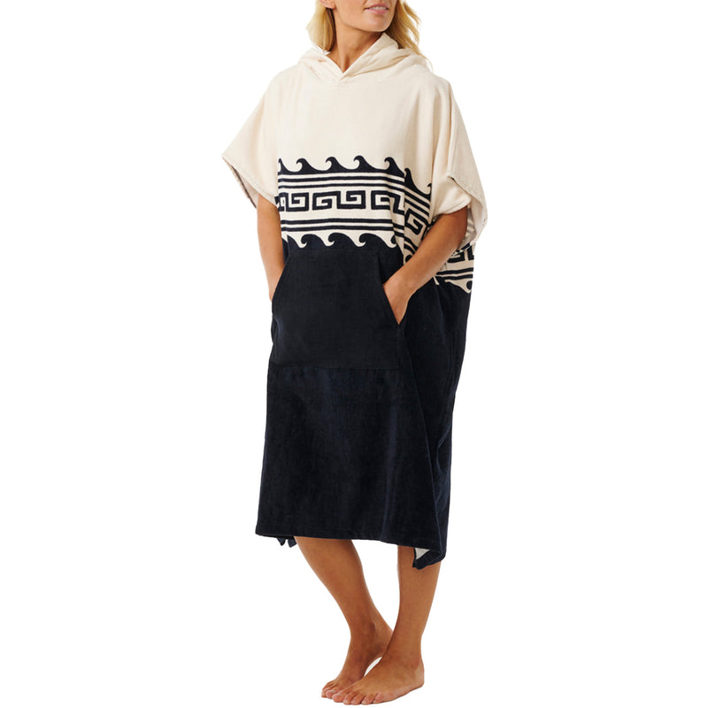 Load image into Gallery viewer, Rip Curl Women's Mixed Hooded Towel Changing Poncho - Black/Oatmeal 4