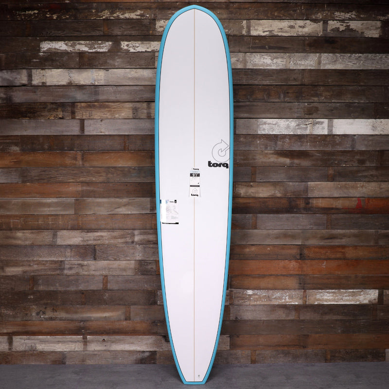 Load image into Gallery viewer, Torq Longboard TET 9'1 × 23 × 3 ⅛ Surfboard - Light Teal Blue Pinline 1
