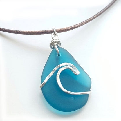 Load image into Gallery viewer, Blue GypSea Women's Sea Glass Wave Necklace - Teal 1