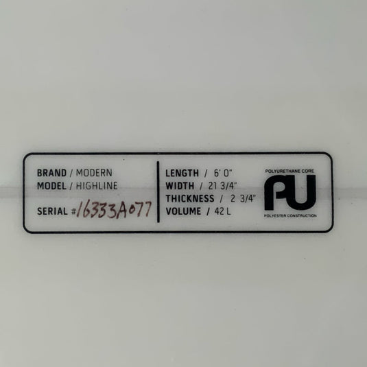 Modern Highline 6'0 × 21 ¾ × 2 ¾ Surfboard • USED 4