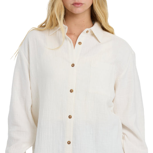 Billabong Women's Wanderer Solid Long Sleeve Button-Up Shirt 4