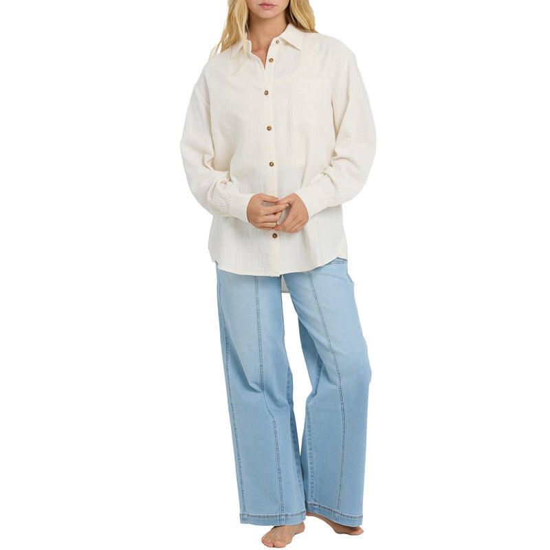 Load image into Gallery viewer, Billabong Women's Wanderer Solid Long Sleeve Button-Up Shirt 5
