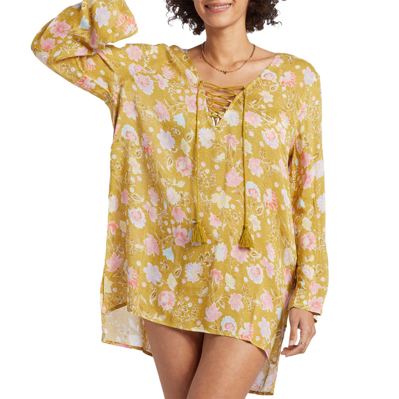 Load image into Gallery viewer, Billabong Women's Blue Skies Beach Cover-Up Mini Dress - Green Envy 1
