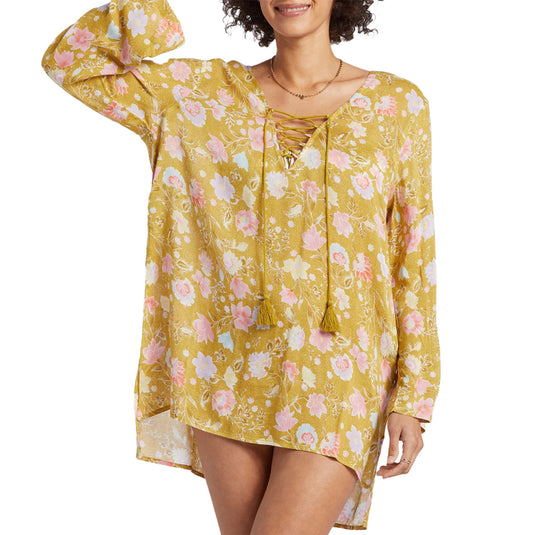 Billabong Women's Blue Skies Beach Cover-Up Mini Dress - Green Envy 1