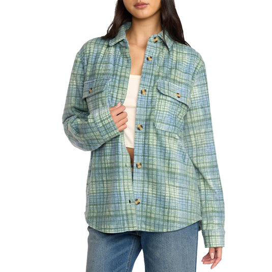 Billabong Women's Forge Fleece Long Sleeve Button-Up Flannel Shirt 1