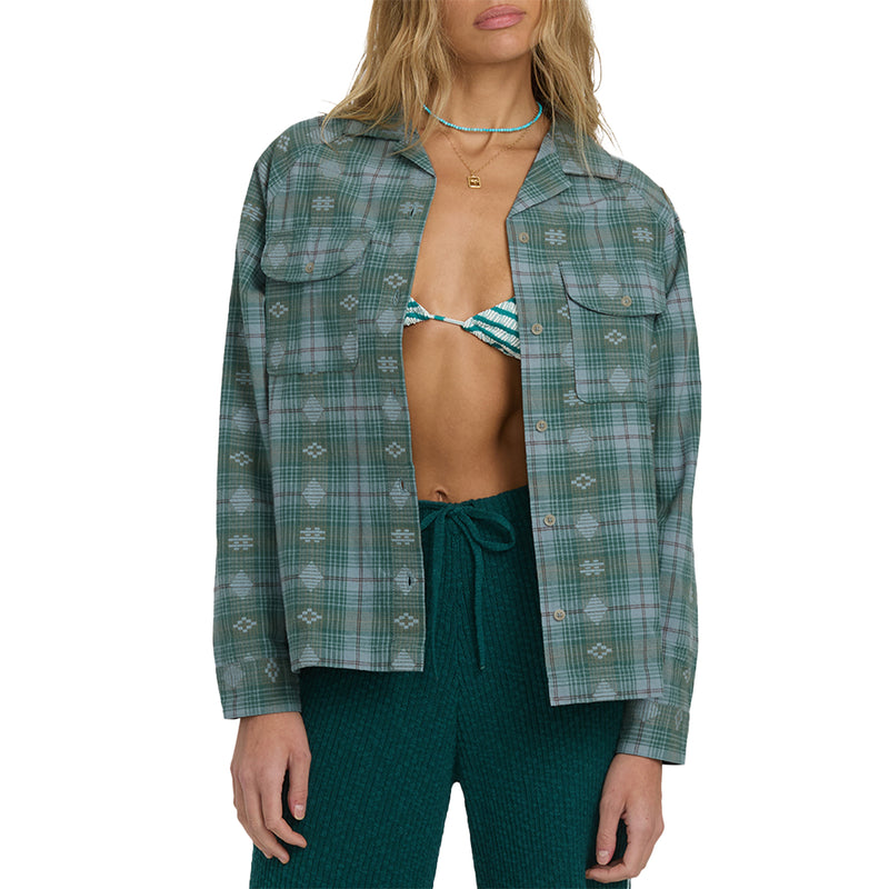 Load image into Gallery viewer, Billabong Women's Coastal Breeze Long Sleeve Button-Up Shirt 1
