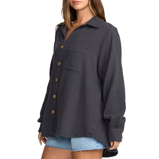 Billabong Women's Sweet Swell Long Sleeve Button-Up Shirt - Salt Crystal 9