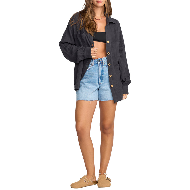 Load image into Gallery viewer, Billabong Women's Sweet Swell Long Sleeve Button-Up Shirt - Salt Crystal 11
