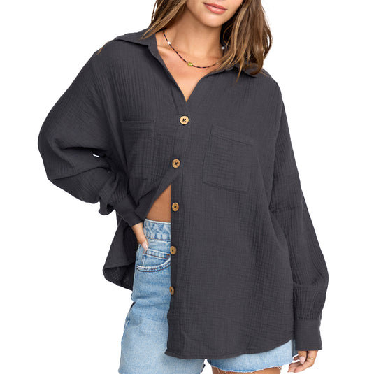 Billabong Women's Sweet Swell Long Sleeve Button-Up Shirt - Salt Crystal 8
