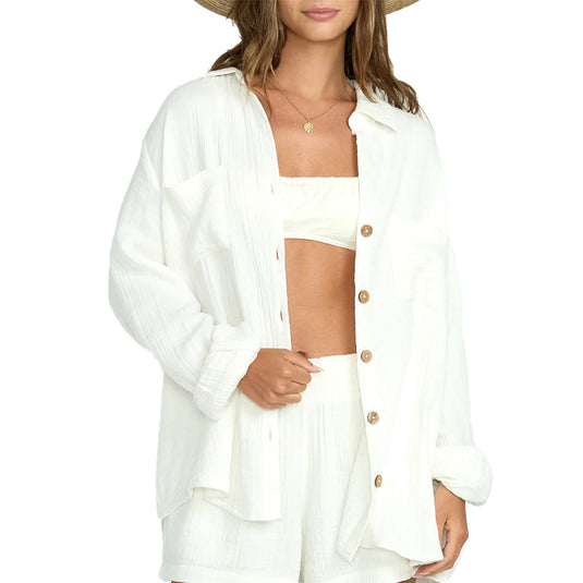 Billabong Women's Sweet Swell Long Sleeve Button-Up Shirt - Salt Crystal 3
