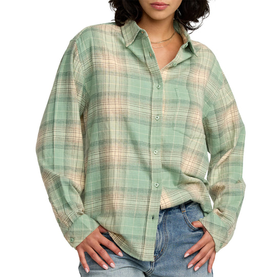 RVCA Women's Mabel Long Sleeve Button-Up Flannel Shirt