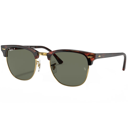 Ray-Ban Clubmaster Classic Polarlized Sunglasses - Polished Tortoise on Gold/Green 1