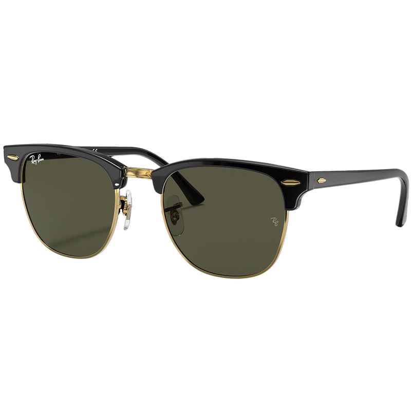Load image into Gallery viewer, Ray-Ban Clubmaster Classic Sunglasses - Polished Black on Gold/Green 1
