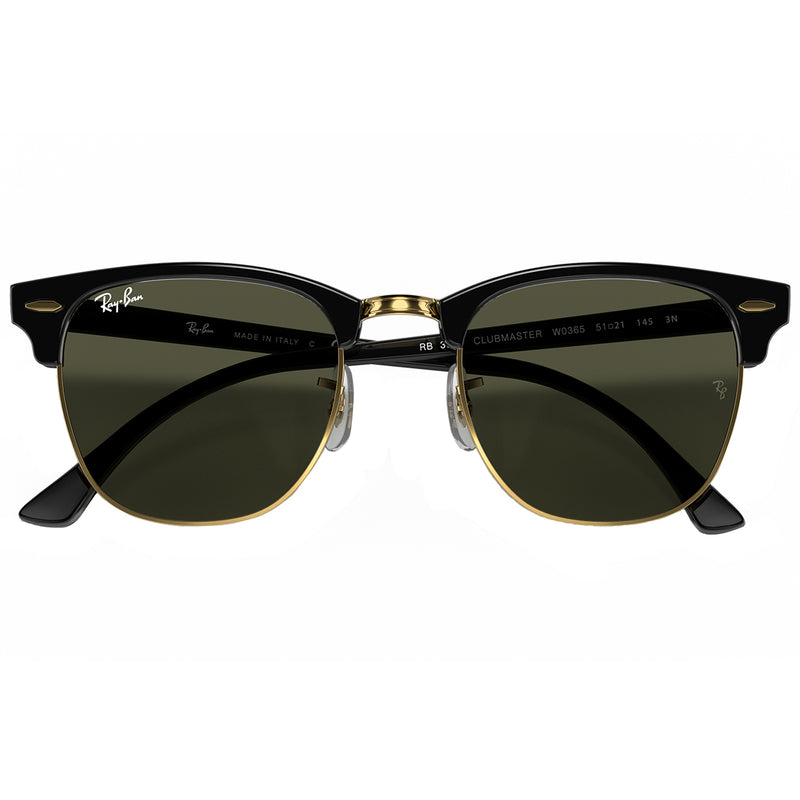Load image into Gallery viewer, Ray-Ban Clubmaster Classic Sunglasses - Polished Black on Gold/Green 6
