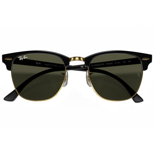 Ray-Ban Clubmaster Classic Sunglasses - Polished Black on Gold/Green 6