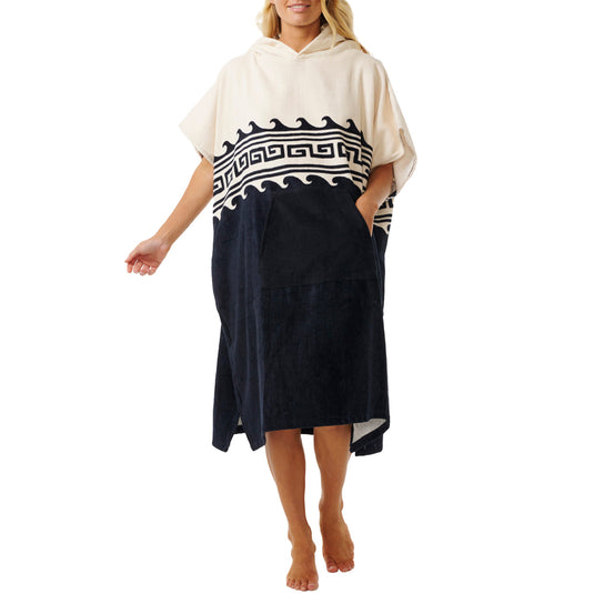 Rip Curl Women's Mixed Hooded Towel Changing Poncho - Black/Oatmeal 1