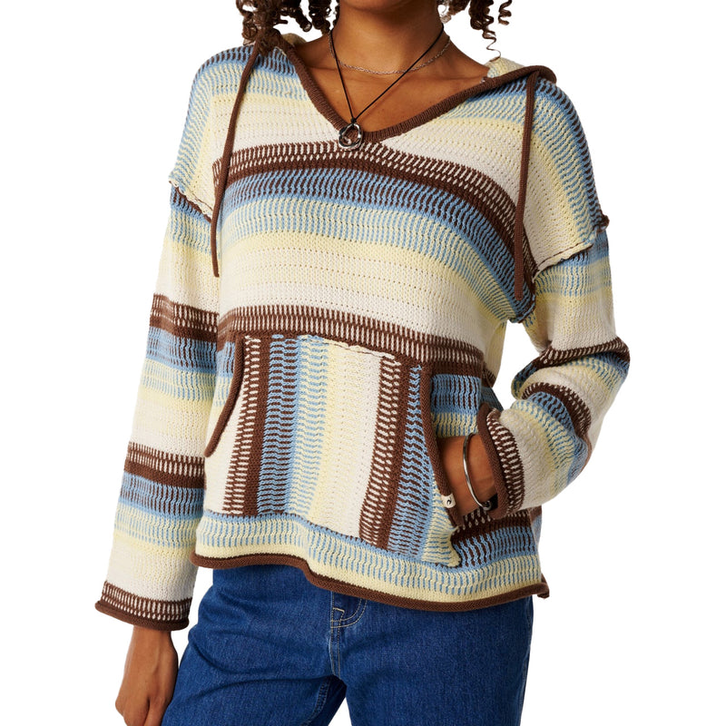 Load image into Gallery viewer, Rip Curl Women's Retro Swell Stripe Hooded Sweater Poncho 4
