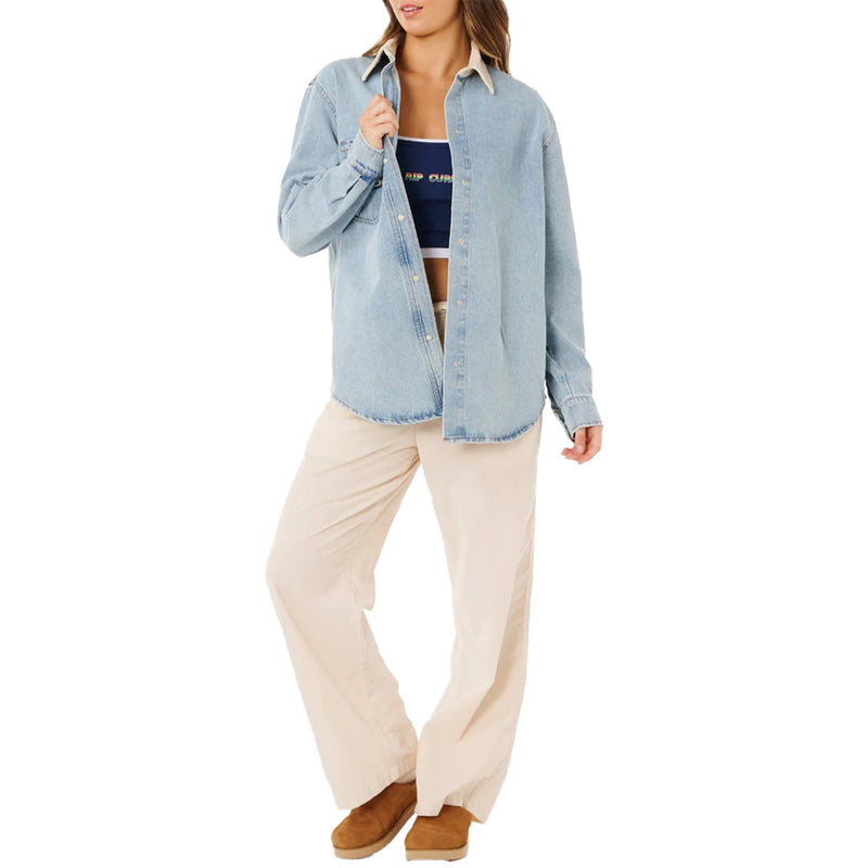 Load image into Gallery viewer, Rip Curl Women's Surf Side Long Sleeve Button-Up Denim Shirt 6
