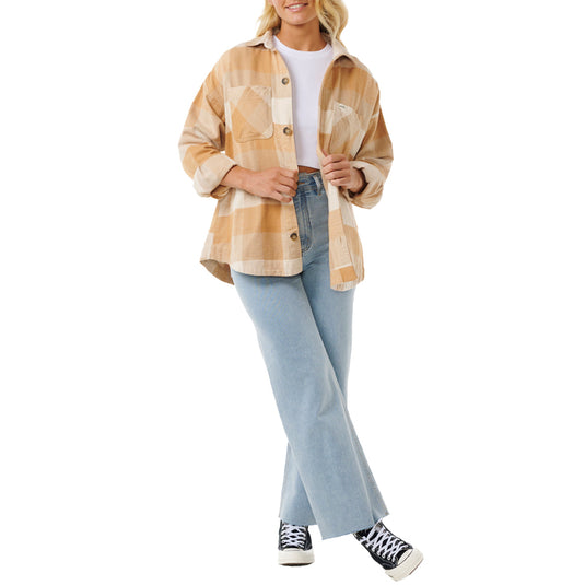 Rip Curl Women's La Isla Long Sleeve Button-Up Flannel Shirt - Beige 4