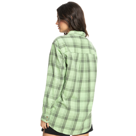 Roxy Women's Let It Go Long Sleeve Button-Up Flannel Shirt 18