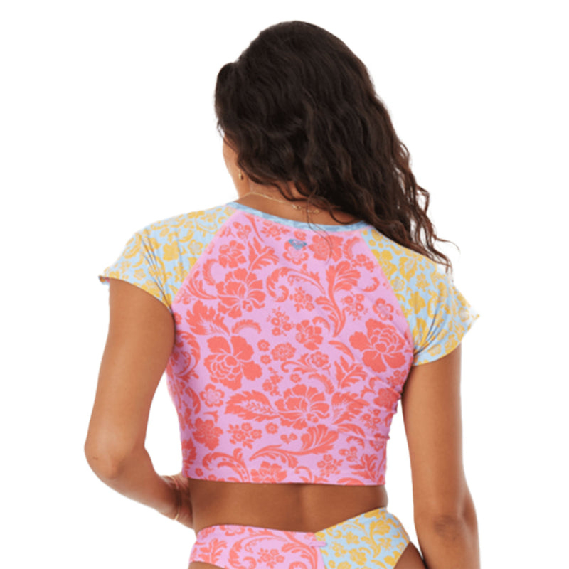 Load image into Gallery viewer, Roxy Women's Tapestry Patchwork Short Sleeve Crop Rash Guard 2

