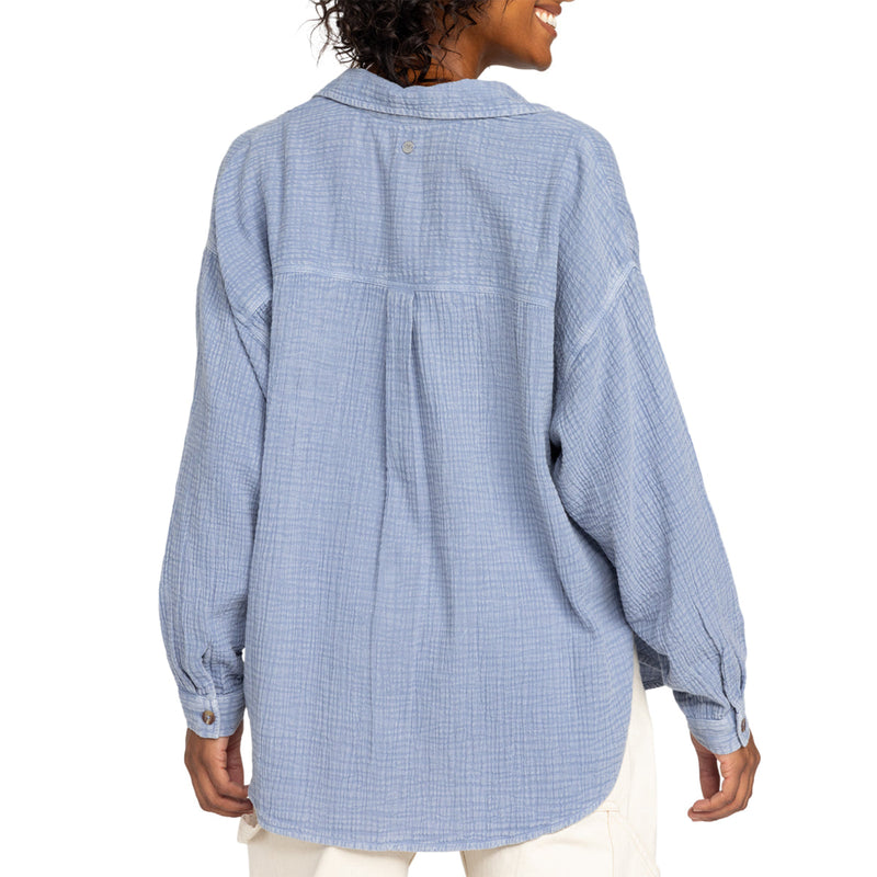 Load image into Gallery viewer, Roxy Women's Morning Time Washed Long Sleeve Button-Up Shirt 4
