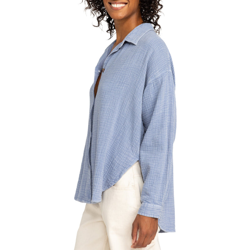 Load image into Gallery viewer, Roxy Women's Morning Time Washed Long Sleeve Button-Up Shirt 3
