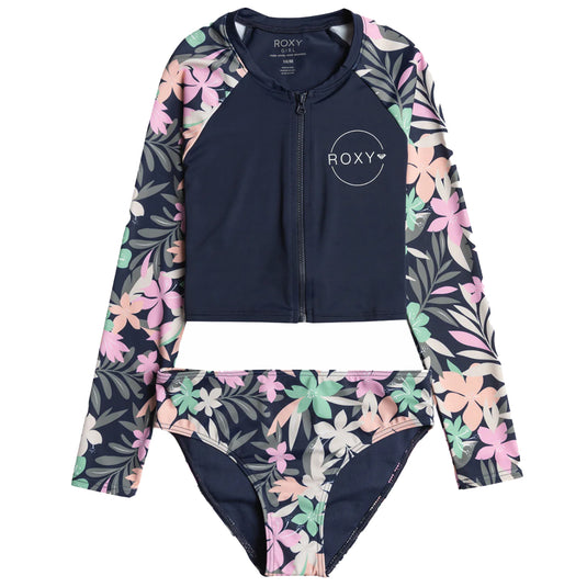 Roxy Youth Ilacabo Active Long Sleeve Zip Rash Guard Swimsuit Set 1