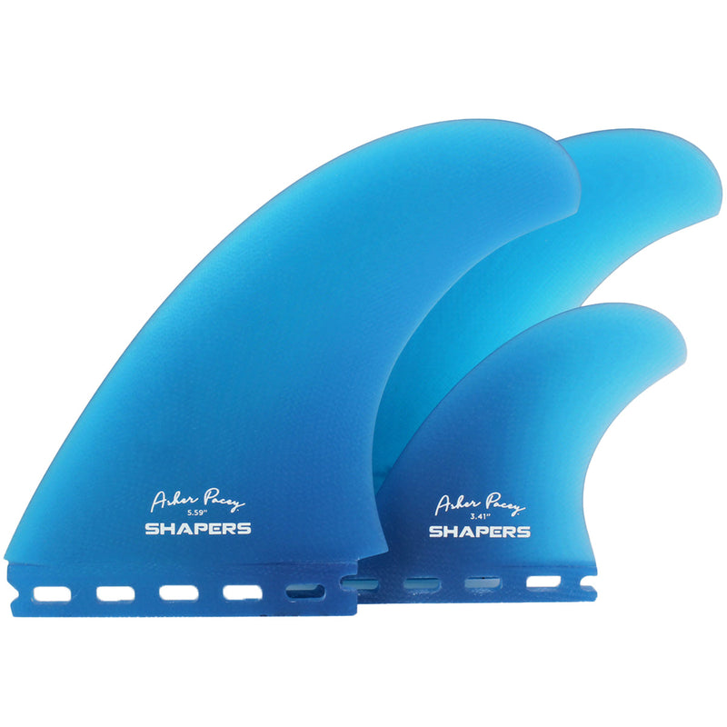 Load image into Gallery viewer, Shapers Asher Pacey Single Tab Twin + 1 Fin Set - 5.59" 2
