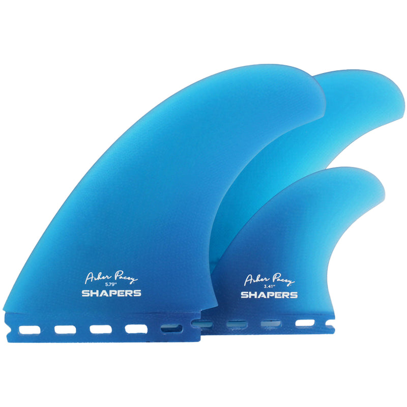 Load image into Gallery viewer, Shapers Asher Pacey Single Tab Twin + 1 Fin Set - 5.79" 2
