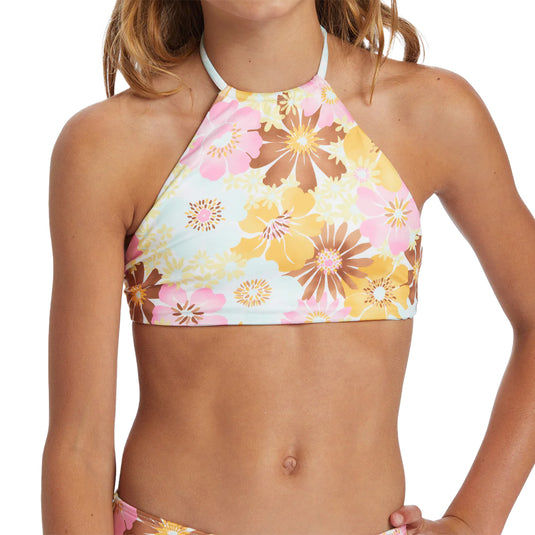 Billabong Youth Flower Power Reversible High Neck Bikini Swimsuit Set 6