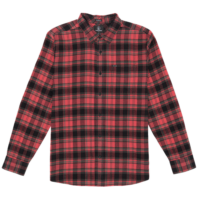 Load image into Gallery viewer, Volcom Caden Plaid Long Sleeve Button-Up Flannel Shirt - Cranberry 1
