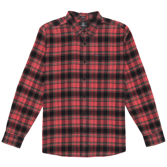 Volcom Caden Plaid Long Sleeve Button-Up Flannel Shirt - Cranberry 1