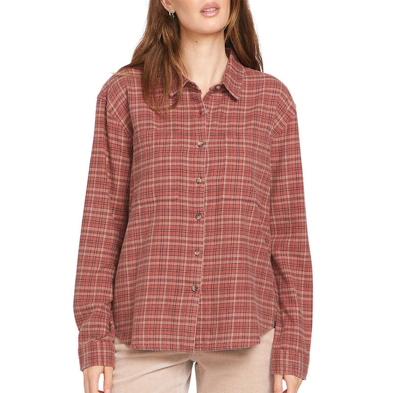 Load image into Gallery viewer, Volcom Women's Plaid to Meet U 2 Long Sleeve Button-Up Flannel Shirt 1
