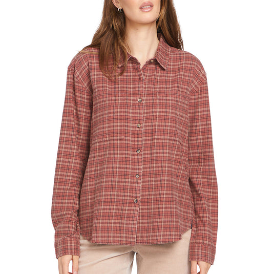 Volcom Women's Plaid to Meet U 2 Long Sleeve Button-Up Flannel Shirt 1