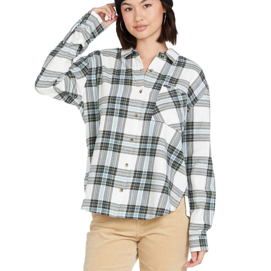 Volcom Women's Plaid To Meet U Long Sleeve Button-Up Flannel Shirt 2