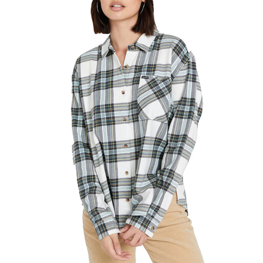 Volcom Women's Plaid To Meet U Long Sleeve Button-Up Flannel Shirt 1