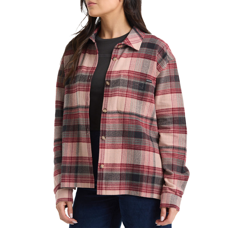 Load image into Gallery viewer, Volcom Women's Full Cut Work Long Sleeve Button-Up Flannel Shirt 3
