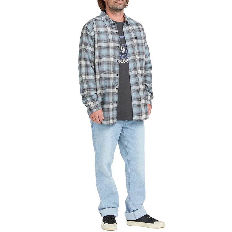 Load image into Gallery viewer, Volcom Caden Plaid Long Sleeve Button-Up Flannel Shirt - Tower Gray 3
