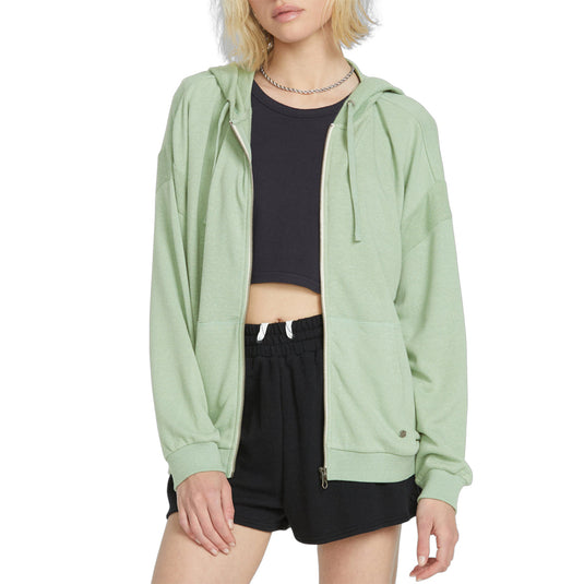 Volcom Women's Lived in Lounge Frenchie Zip Hoodie - Grass Green 1