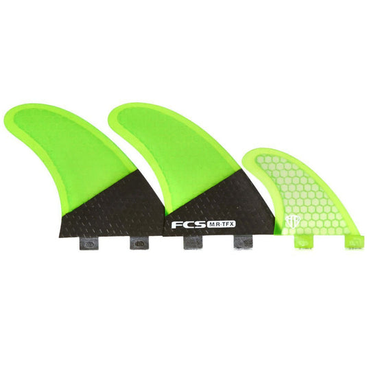 FCS MR TFX PC Twin + 1 Fin Set - Carbon/Fluro Green 2