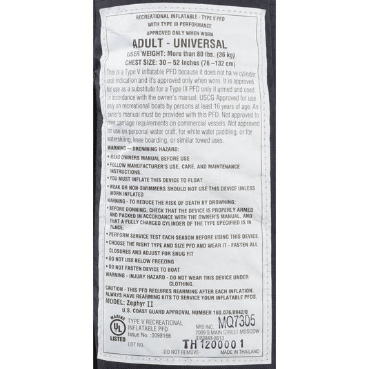NRS Zephyr Inflatable PFD 7