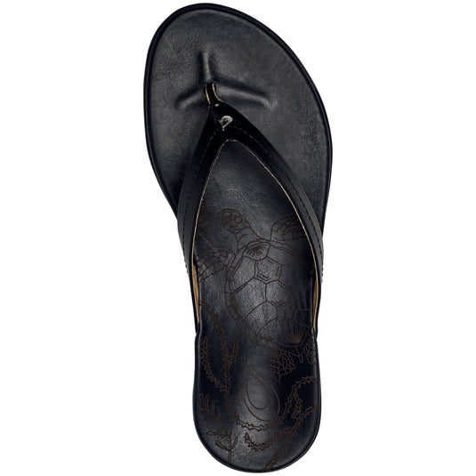 OluKai Women's Honu Leather Beach Sandals - Black 1