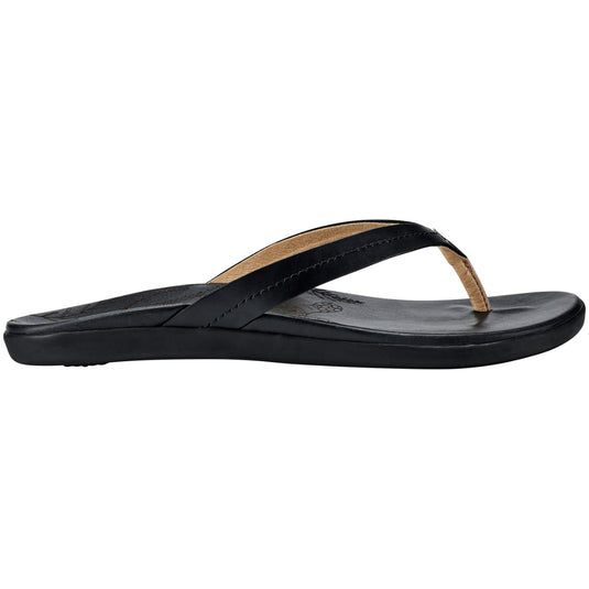OluKai Women's Honu Leather Beach Sandals - Black 2