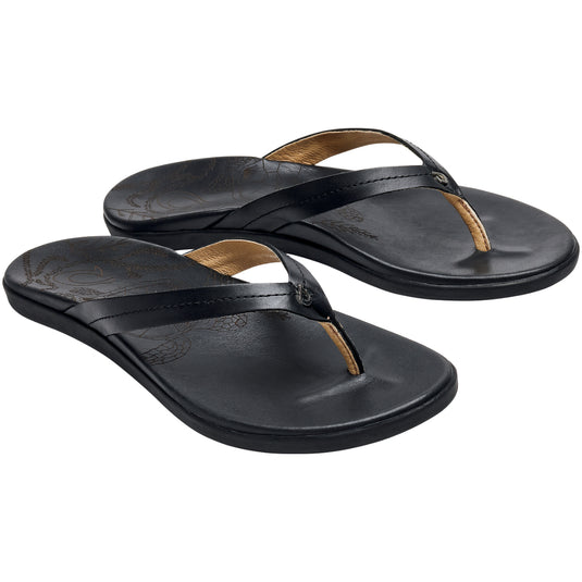 OluKai Women's Honu Leather Beach Sandals - Black 3