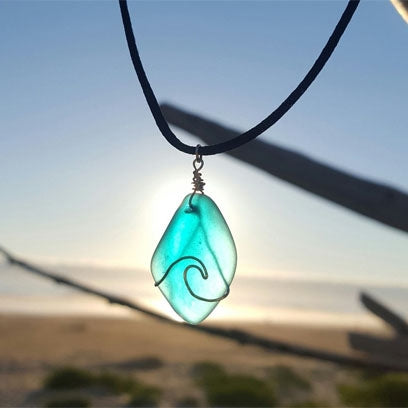 Load image into Gallery viewer, Blue GypSea Women's Sea Glass Wave Necklace - Aqua 2
